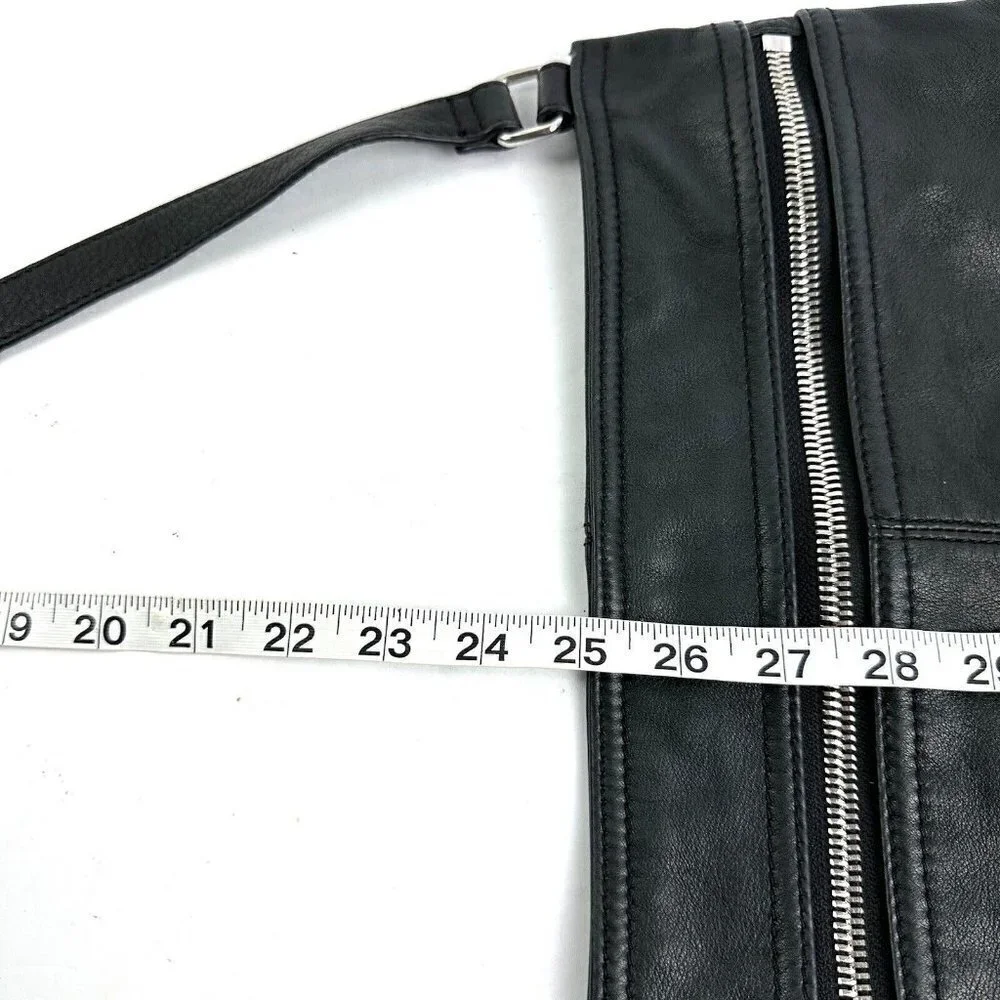 Margot Crossbody Bag Double Zip Black Leather Handbag Silver Accent‎ Purse